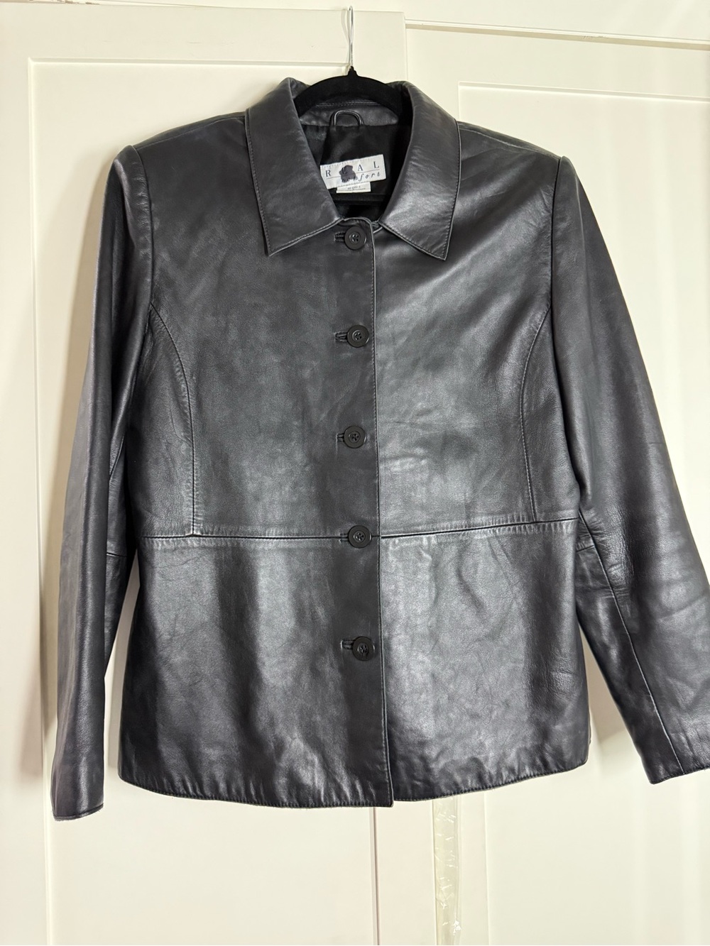 Women’s Black Leather Button-Up Jacket